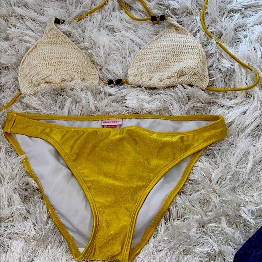 Crochet halter bikini with beads